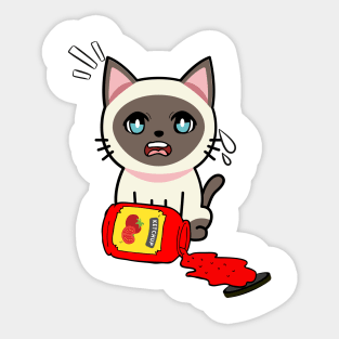 Funny siamese cat spilled tomato ketchup Sticker